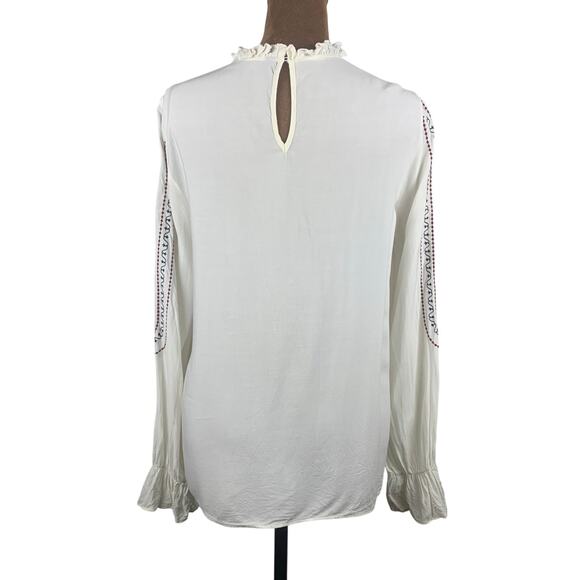 Zara Basics Ivory Long Sleeve Embroidered Top Size Small - Picture 3 of 7